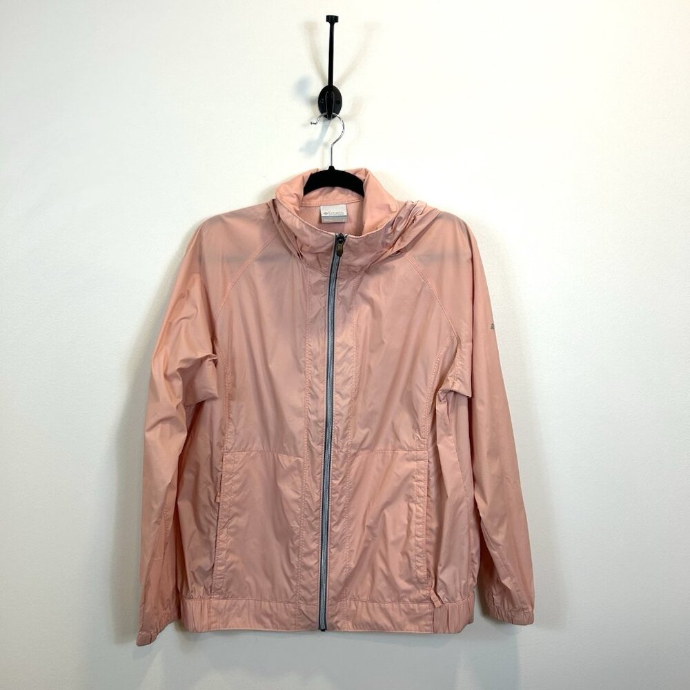 Columbia Jacket Women's L Access Point II Rain Windbreaker Hooded XL3156 Pink